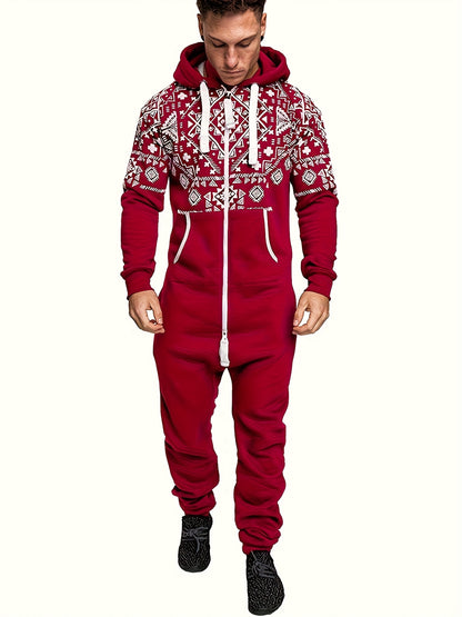 Lkwxsai Men'S Hooded Fleece Lining Jumpsuit, Long Sleeve Full Zipper Overalls with Kangaroo Pockets