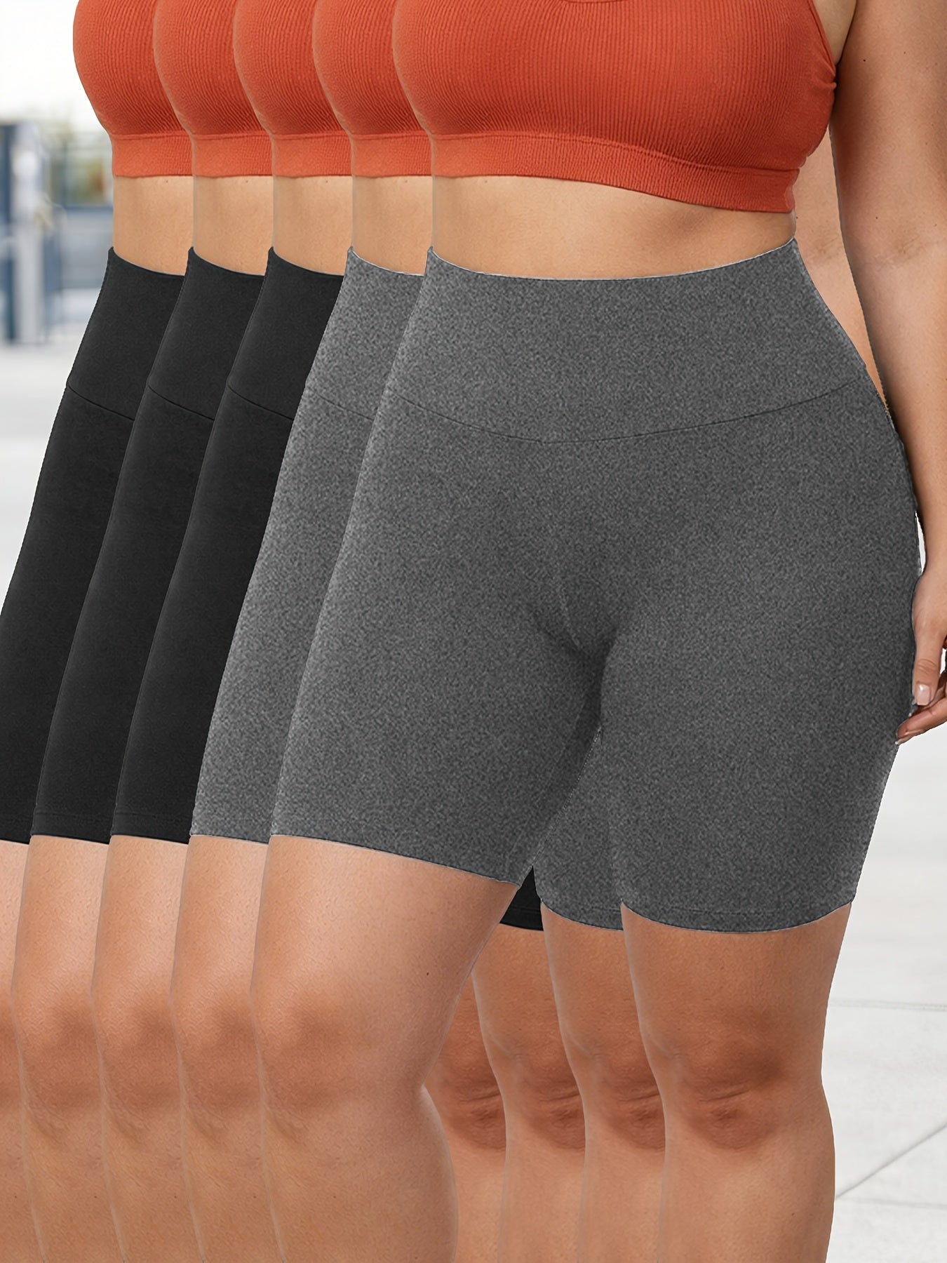 Set of 5 Plus Size Biker Shorts for Women, High Waisted, Ultra Soft, Non-Transparent Workout Yoga Athletic Shorts