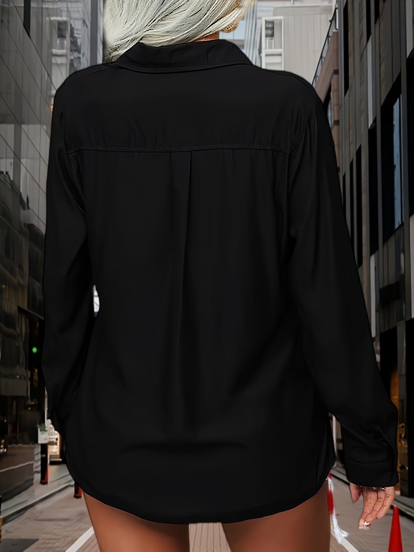 Womens Solid Lapel Long Sleeves Button Casual Basic Office Shirt Top Blouse