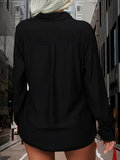Womens Solid Lapel Long Sleeves Button Casual Basic Office Shirt Top Blouse