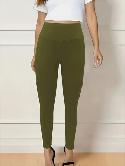 1pc High-Waisted Cargo Pocket Yoga Pants, Stretchy Skinny Sports Leggings, Quick-Dry Running Workout Pants, Butt Lifting, Street Style, Women's Fitness Trousers