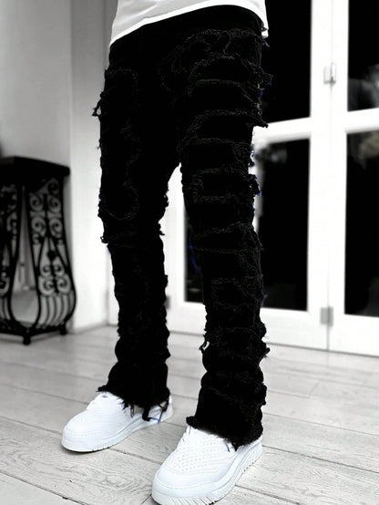 Teen Patchwork Ripped Jeans - Retro Street Slim Fit