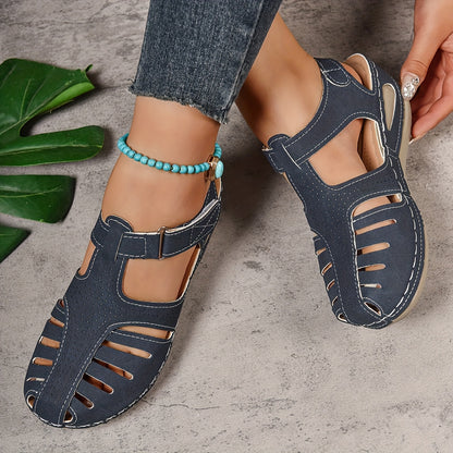 Hollowed Out Retro Closed Toe Soft Sole Casual Platform Sandals Comfortable Summer Casual Outdoor Sandal, Women Shoes