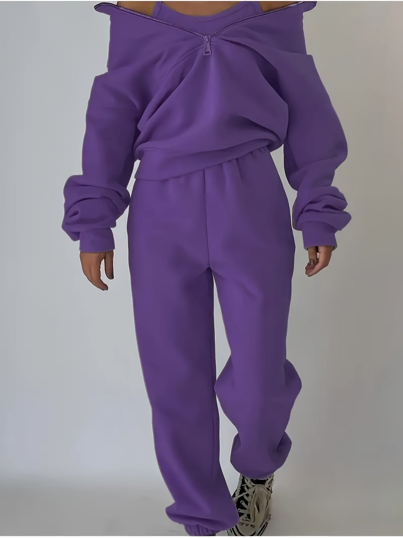 Women's Black Knit Zip-Up Pants - product view 12