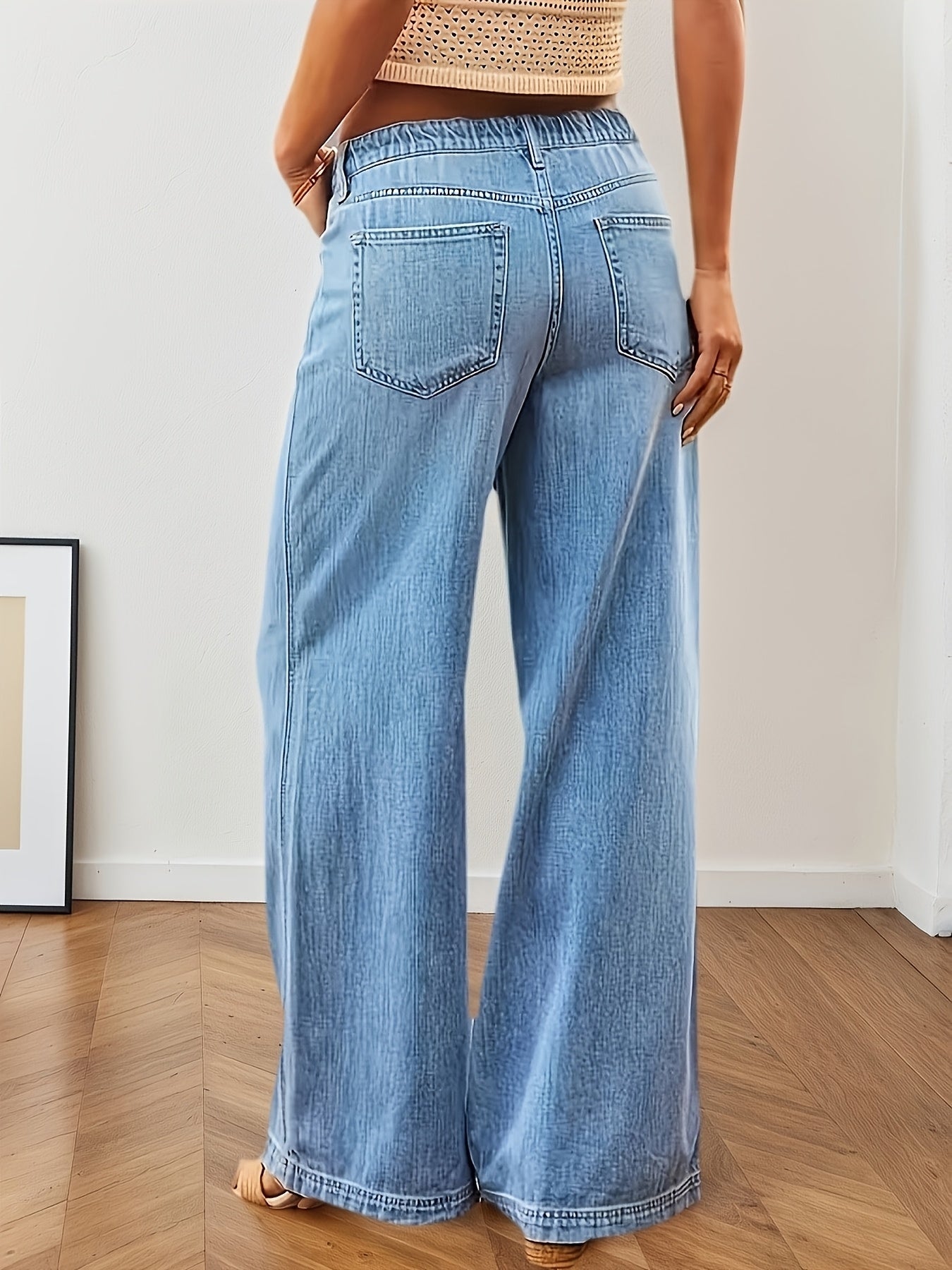 [Stretch-Waist Wide-Leg Jeans] Women's Stretch-Waist Straight-Leg Relaxed Fit Jeans Four-Season Casual High-Waisted Comfortable Wide-Leg Pants Fashionable Pants Suitable For Any Occasion
