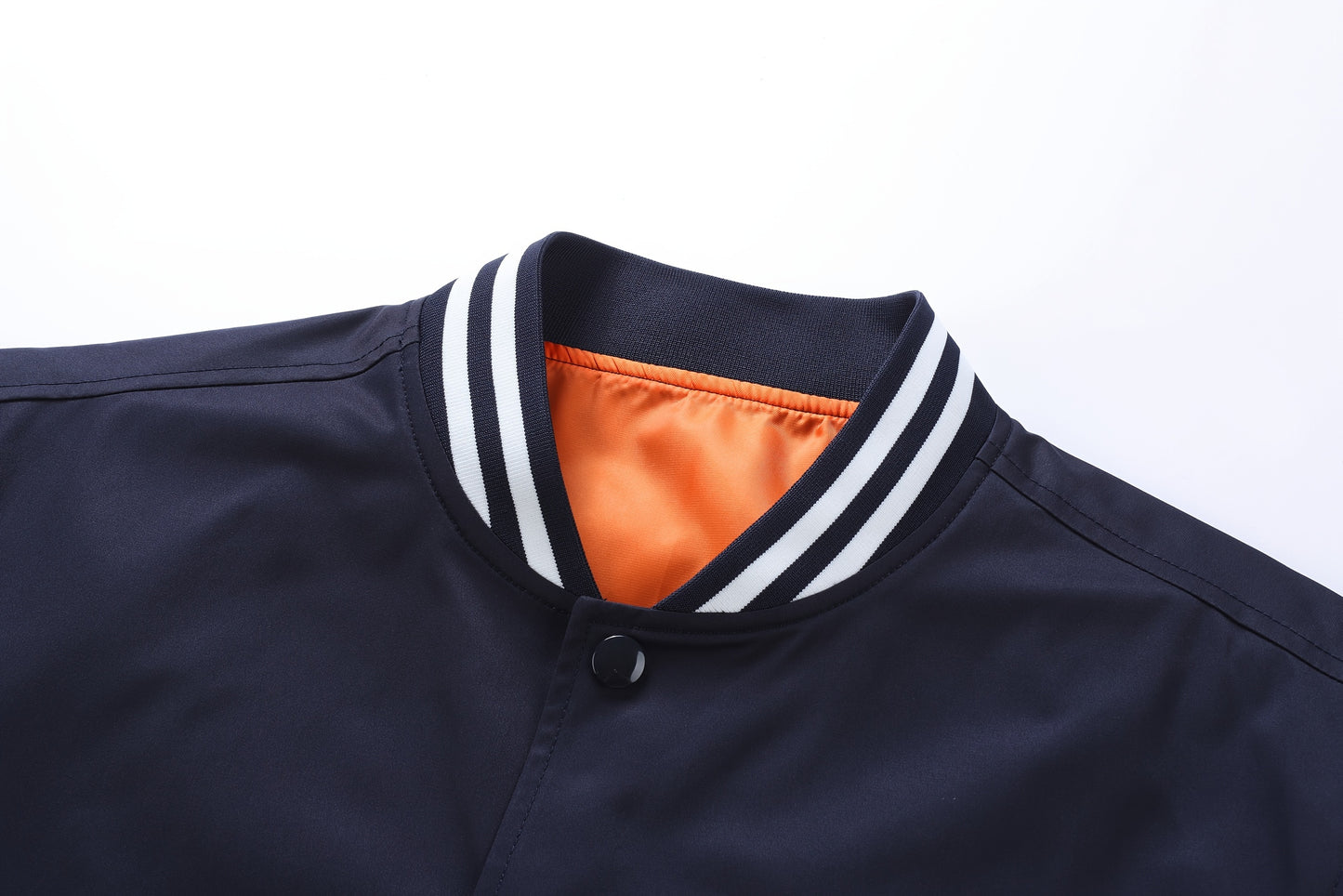 Men'S Plus Size Lightweight Varsity Jacket - Preppy Style, Baseball Collar, Button-Up, Solid Color with Striped Accents, Polyester, Machine Washable & Dry Cleanable, with Pockets, Sports Jacket|Loose Fit Jacket|Glossy Finish Jacket, PLUS SIZE