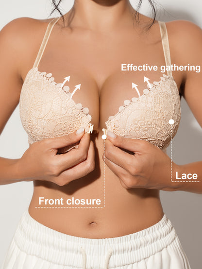 Sexy Lace Front-Buttoned Lingerie Women'S Cup-Shaped Soft And Breathable Push-Up Bra. Shipped from Local