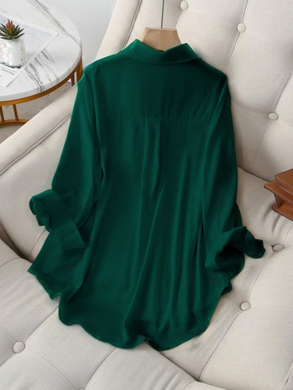 Plus Size, Plus Size Women's Shirt European and American Style Lapel Single-breasted Solid Color Long-sleeved Women's Shirt 2025