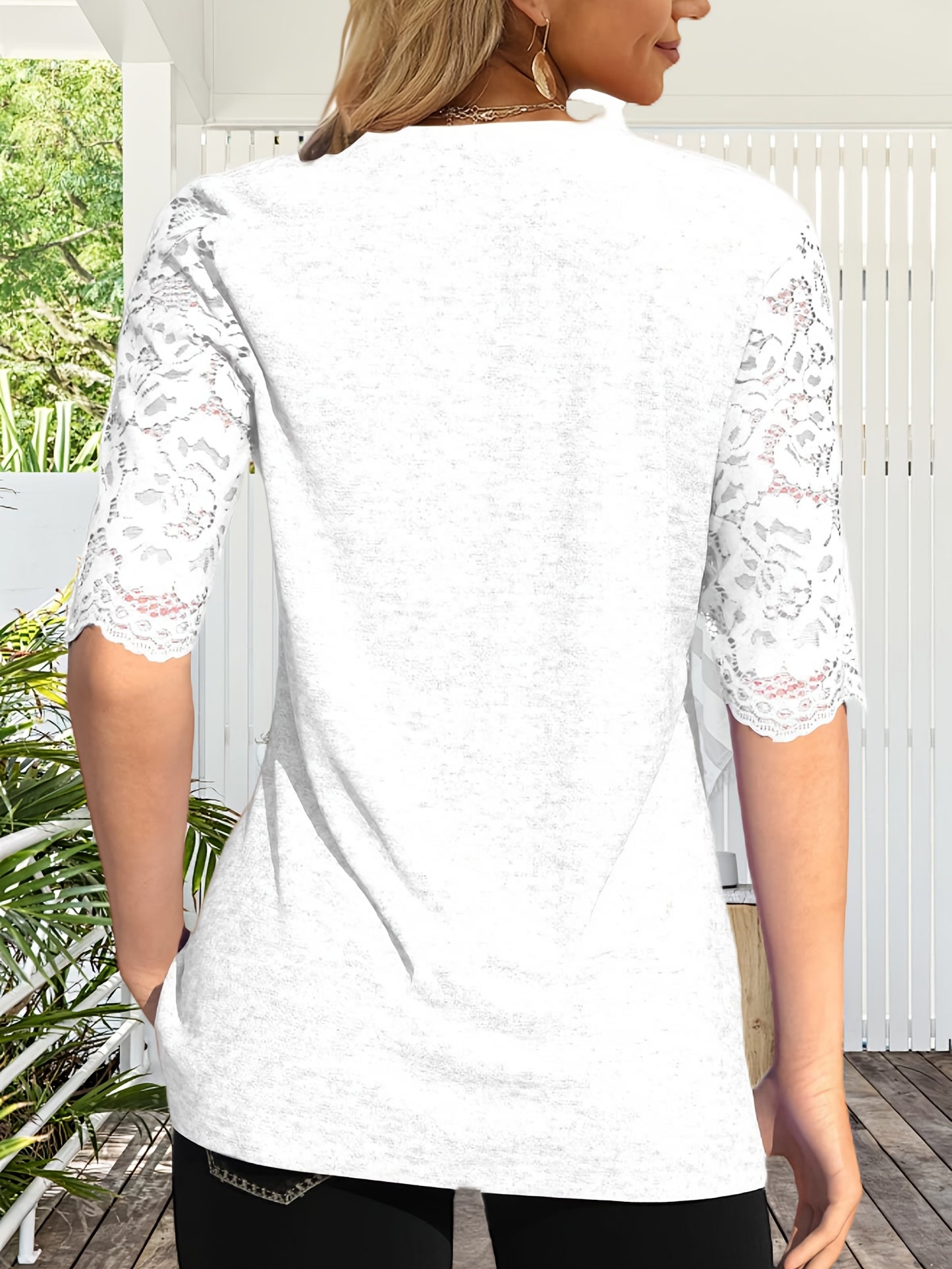 Women's Summer Pleated Button Short Sleeve T-shirt Summer V-neck Solid Color Casual Top