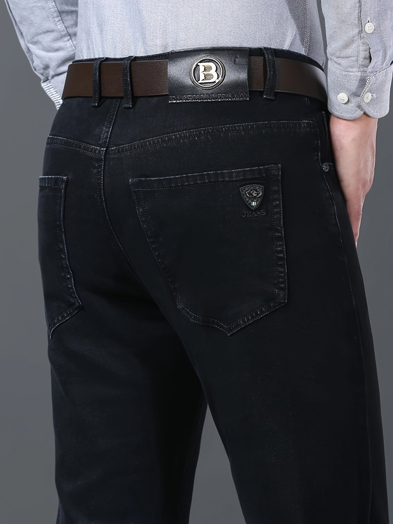Men'S Plain Denim Trousers, Featuring a Light Business Look with a Bit of Stretch, Straight Leg Design Suitable for Casual Outdoor Wear