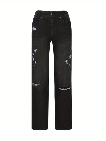 1 Women's Ripped Flare Wide Leg Slightly Stretchy Jeans - Fashion Distressed Casual Streetwear - US Size XS-XXL