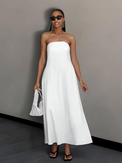 [Linen Beach Dress] Womens Linen Beach Dress Backless Sleeveless Wrap High Waist A Line Casual Summer Vacation Flowy Sundress Three Colors Light Grey Linen Beige Ivory White
