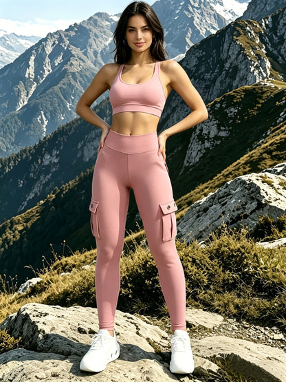High-elastic Tight Nine-inch Pants, Hip-lifting Fitness Pants, High-waisted And Belt-cinching Yoga Pants With Pockets, Outdoor Running Sports Pants