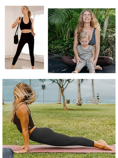 Plus Size 6pcs Set Women's Pockets Yoga Pants, Fitness Running Compression Leggings Butt Lift High Waisted Tummy Control Slimming Yoga Pants WithPockets, Workout Running
