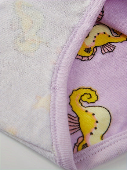 6-Pc Girls' Triangle Comfortable Breathable Underwear with Mermaid, Seahorse, Octopus And Other Marine Elements