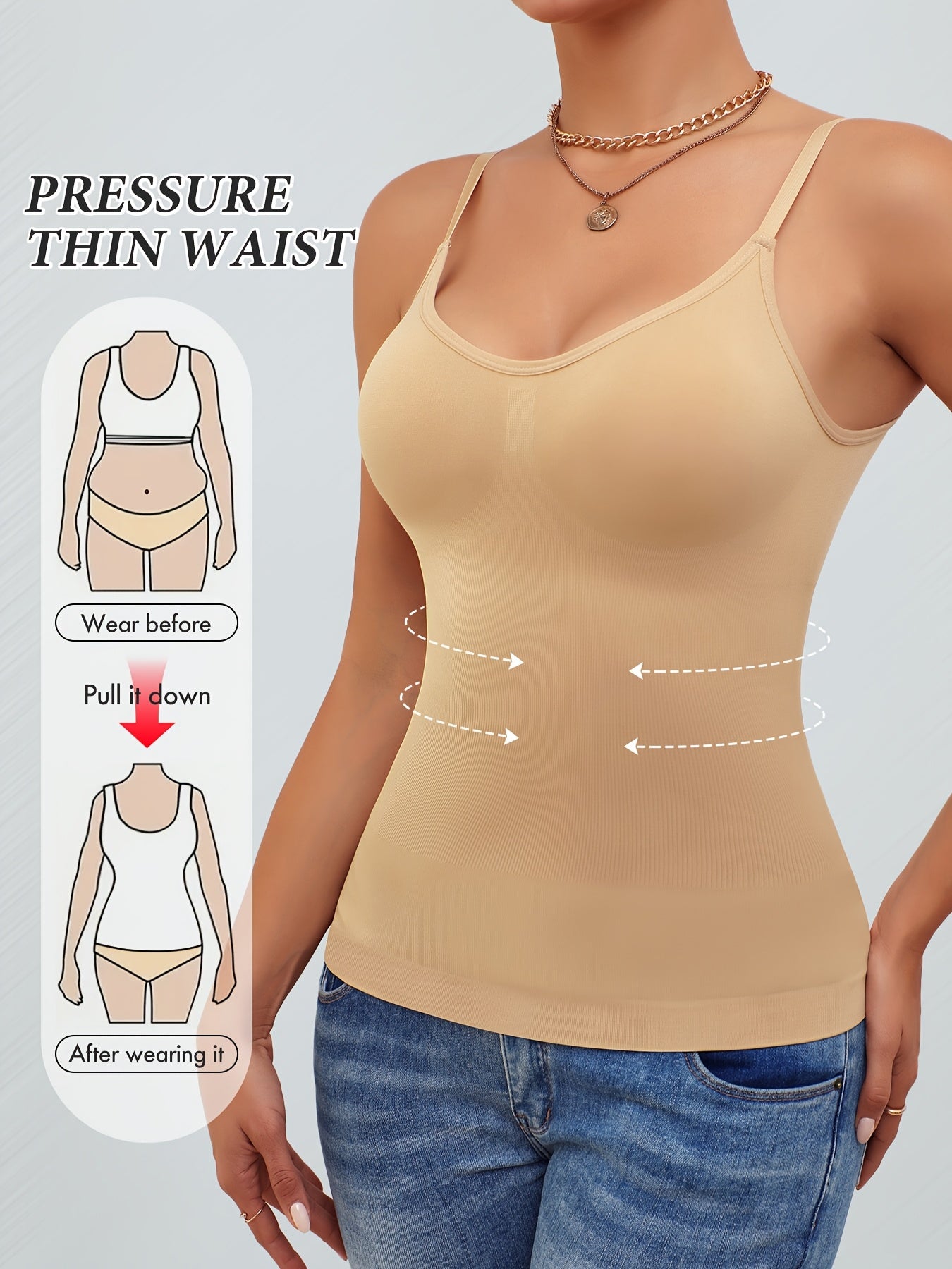 2pcs Women'S Waist Cinching Tank Top, Tight Fitting Waist Cinching Body Shaping Sleeveless Top With Adjustable Shoulder Straps, Body Shaping Tank Top