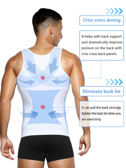 5-Pack Men'S Compression Shirts - Tummy Control Waist Trainer Vest, Sleeveless Body Shaper with Neoprene Filler, Medium Stretch Athletic Base Layer for Workout & Casual Wear, Ruched Design for Enhanced Support, All-Season Slimming Shapewear, Waist Trainer