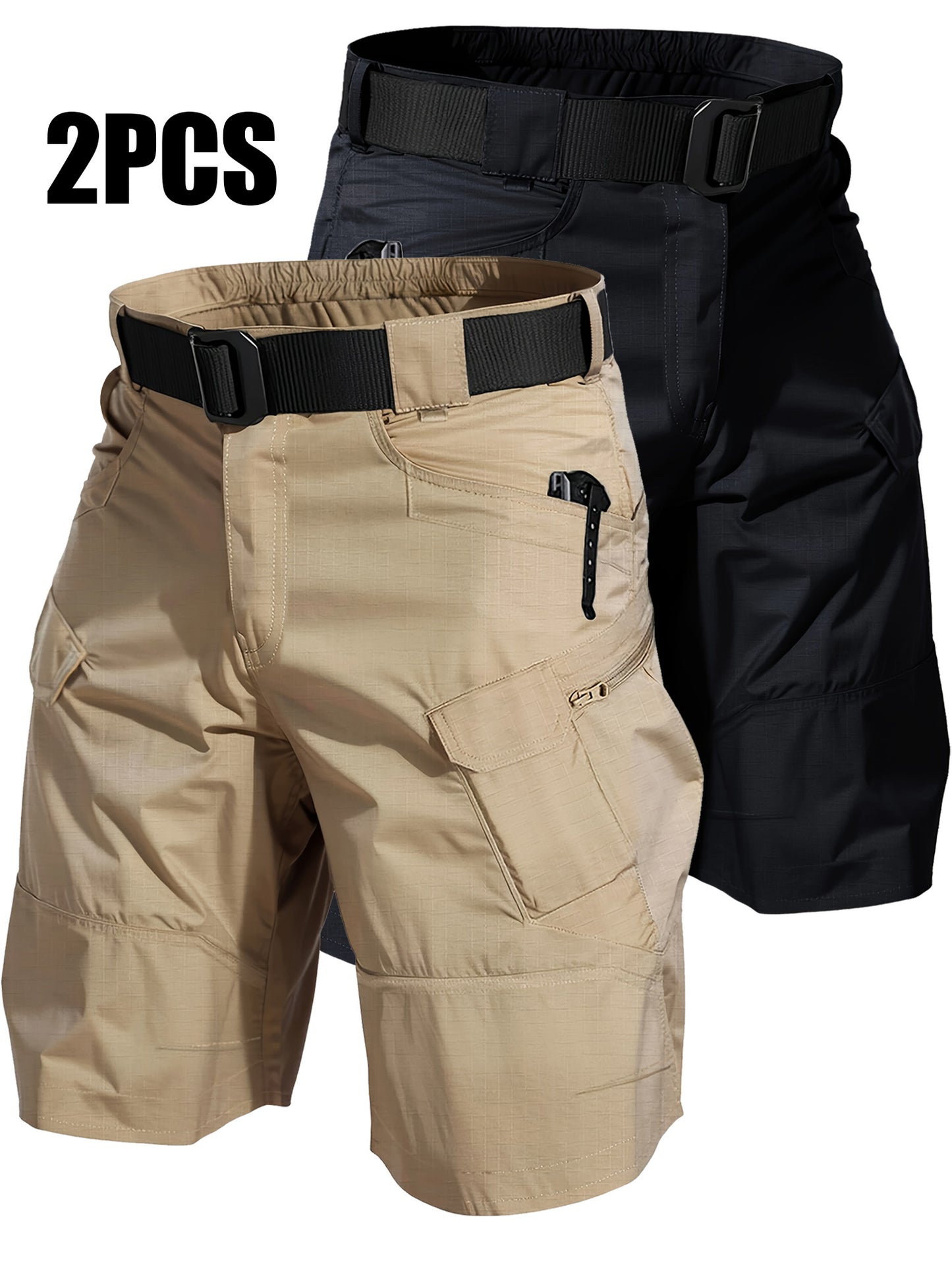 2pcs Cargo Shorts for Men Outdoor Casual Hiking Work Shorts with Multi-Pocket (No Belt)