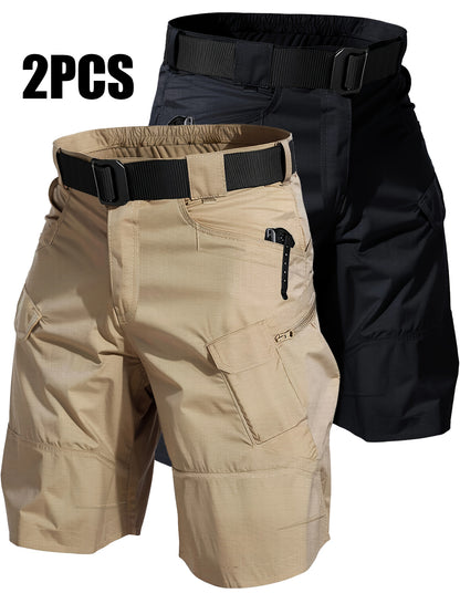 2pcs Cargo Shorts for Men Outdoor Casual Hiking Work Shorts with Multi-Pocket (No Belt)