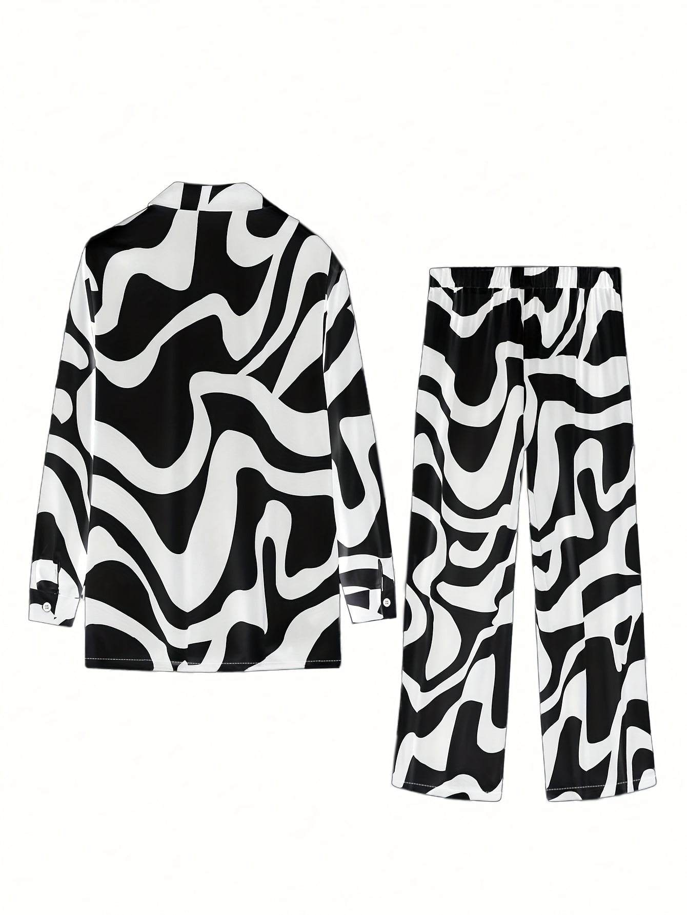 2pcs Women's Casual Lapel Button Pantsuit - Zebra Print, Smooth Polyester Fabric, 210g/m² & 220g/m² - Spring, Summer & Autumn Essentials | Machine Washable | No Lining Design | Slight Stretch