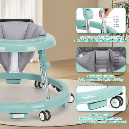 Baby Walker Foldable with 9 Adjustable Heights, Baby Walkers and Activity Center for Boys Girls Babies 6-12 Months, Baby Walker and Bouncer Combo with Wheels Portable Anti-Rollover, Mother's Choice