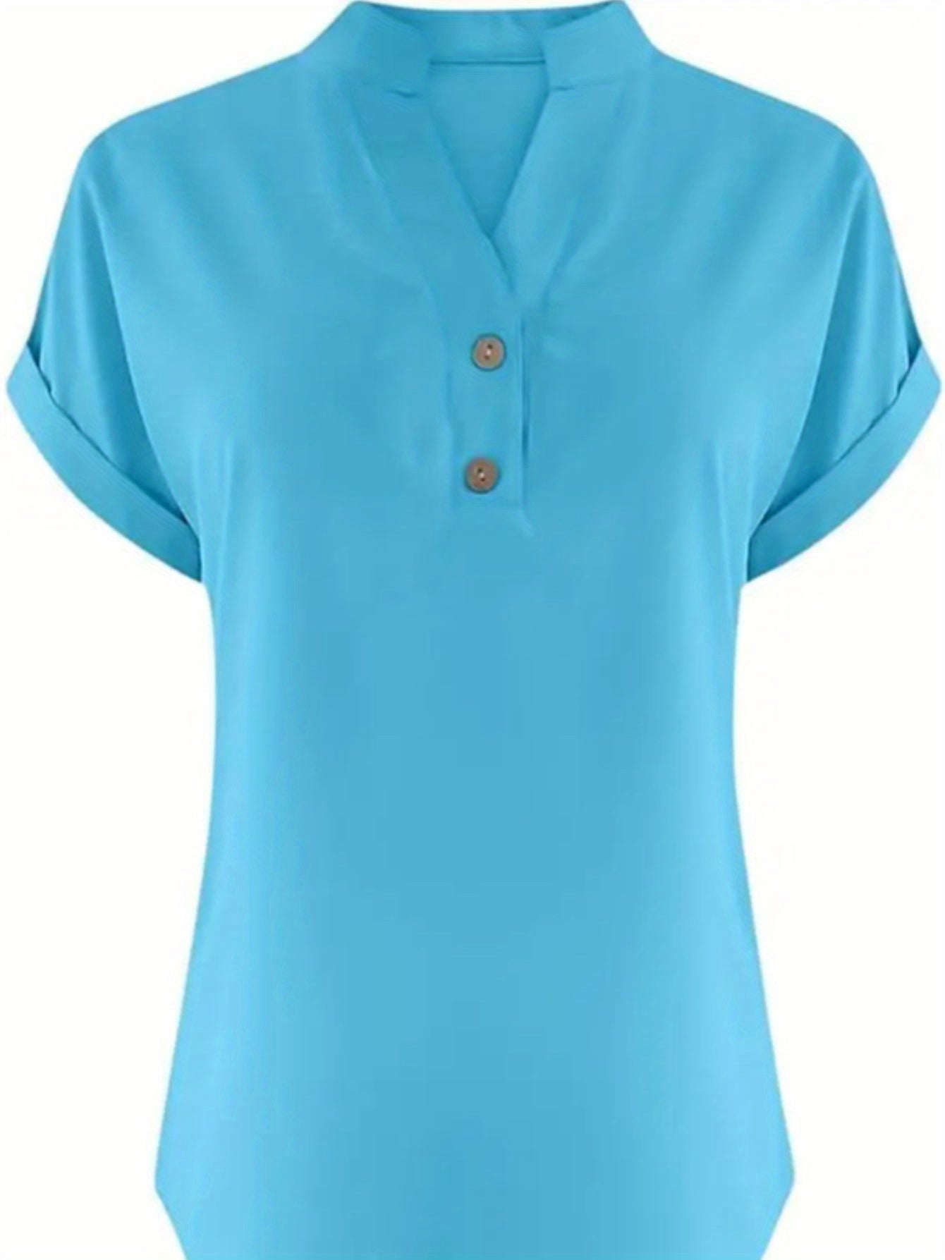 ZOELNIC Women's V-Neck Button-Front Placket T-Shirts - Short Sleeve Casual Summer Tops, Breathable Daily Wear Shirts Suitable for Spring/Summer, Solid Color Casual Wear, Machine Washable (No)