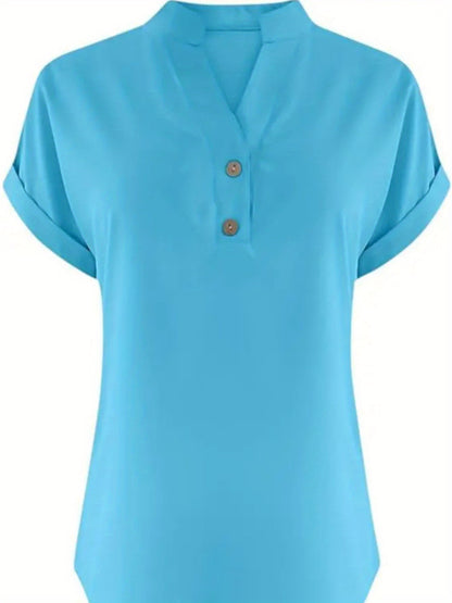ZOELNIC Women's V-Neck Button-Front Placket T-Shirts - Short Sleeve Casual Summer Tops, Breathable Daily Wear Shirts Suitable for Spring/Summer, Solid Color Casual Wear, Machine Washable (No)
