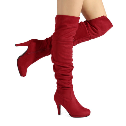 DREAM PAIRS Women's Black Thigh High Chunky Heel Platform Over The Knee Boots Size 9.5 M