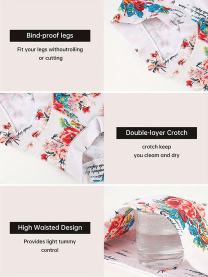 4pcs Comfy Floral Print Triangle Panties- Soft, Breathable, Stretchy, And Intimates for Women- Lingerie And Underwear Essentials for Everyday Comfort Elegant Design