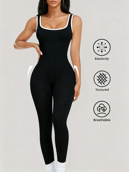 Shapewear Bodysuit For Women Tummy Control Square Neck Seamless Ribbed Jumpsuit Sleeveless Tank Top Leggings, For, High Elastic Fit