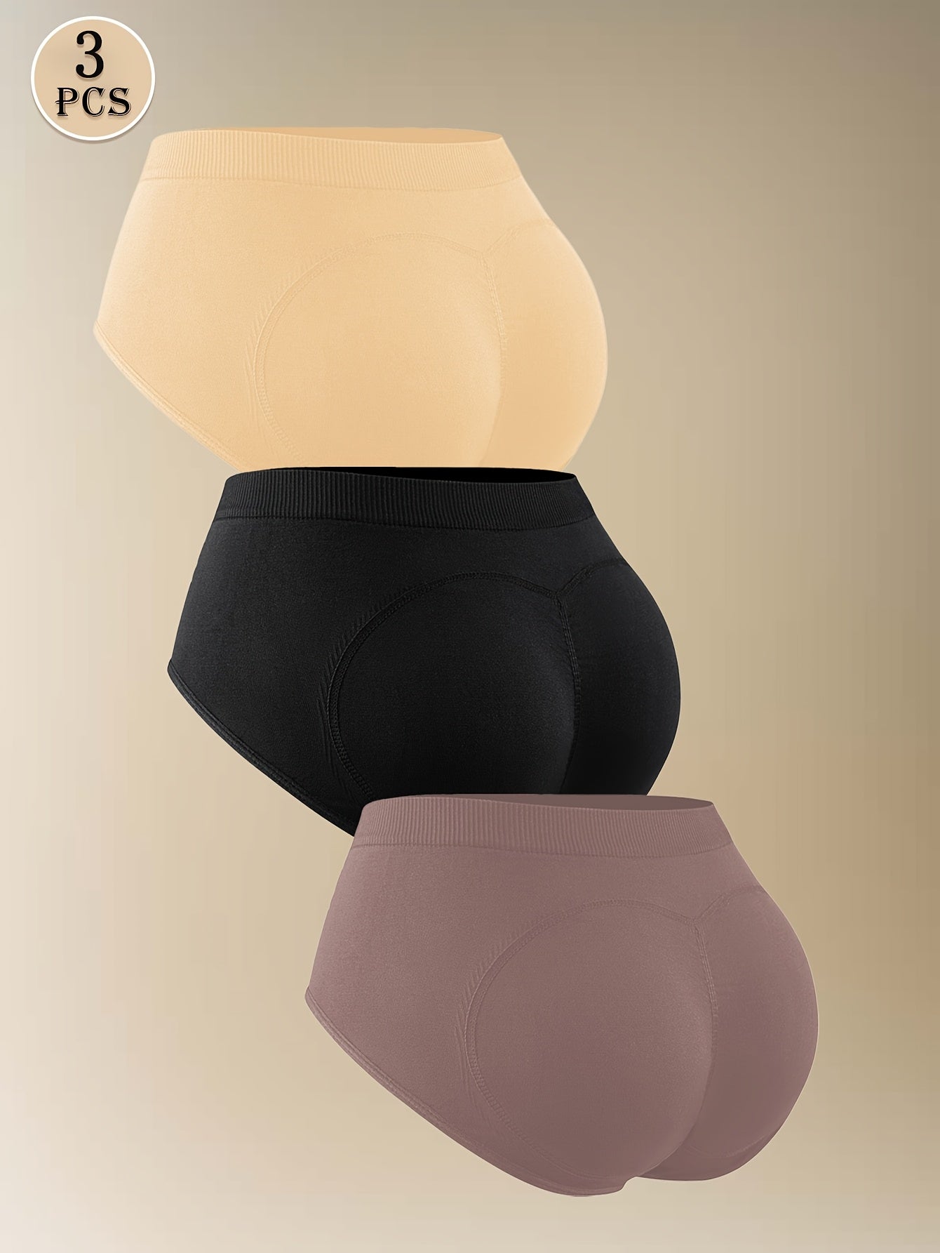 3pcs Women's High-Waisted Shaping Panties - Butt-Lifting, Tummy Control, Sexy Heart-Shaped Design with Detachable Pads, Soft, Comfortable, And Breathable Fabric