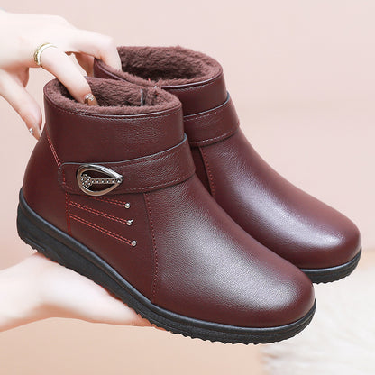 Middle-aged and Elderly Women'S Shoes Winter Soft Sole Non-slip Boots Thickened Fleece Short Boots Elderly Women'S Warm Shoes Grandma'S Shoes