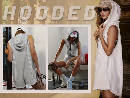 2025 Women'S Summer Casual Sleeveless Jumpsuit With Zipped Hoodie Design Loose Fit And Pockets
