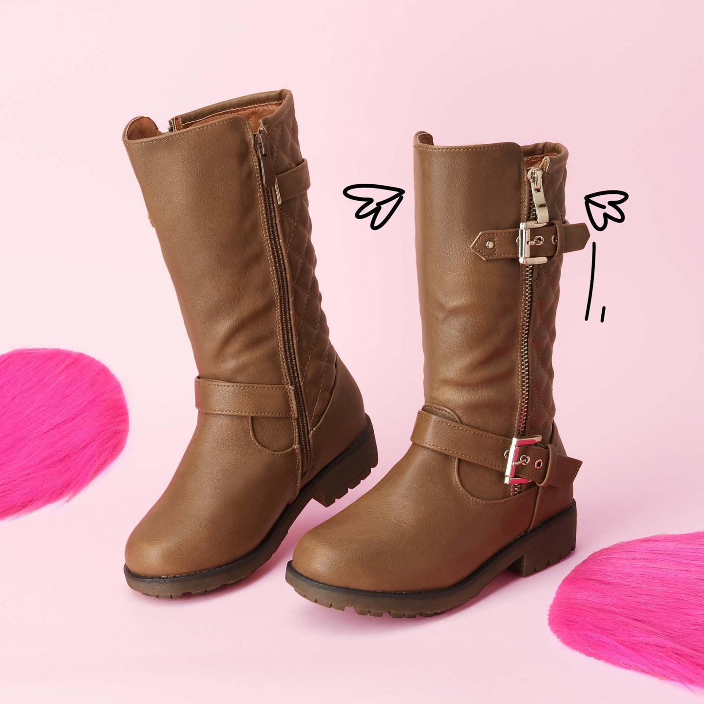 DREAM PAIRS Girls' Winter Motorcycle Riding Boots with Faux Fur Lining & Sole - Knee-High Zipper Closure Traction TPR Sole Suitable for Toddler/Little Kid/Big Kid Motorbike Boots