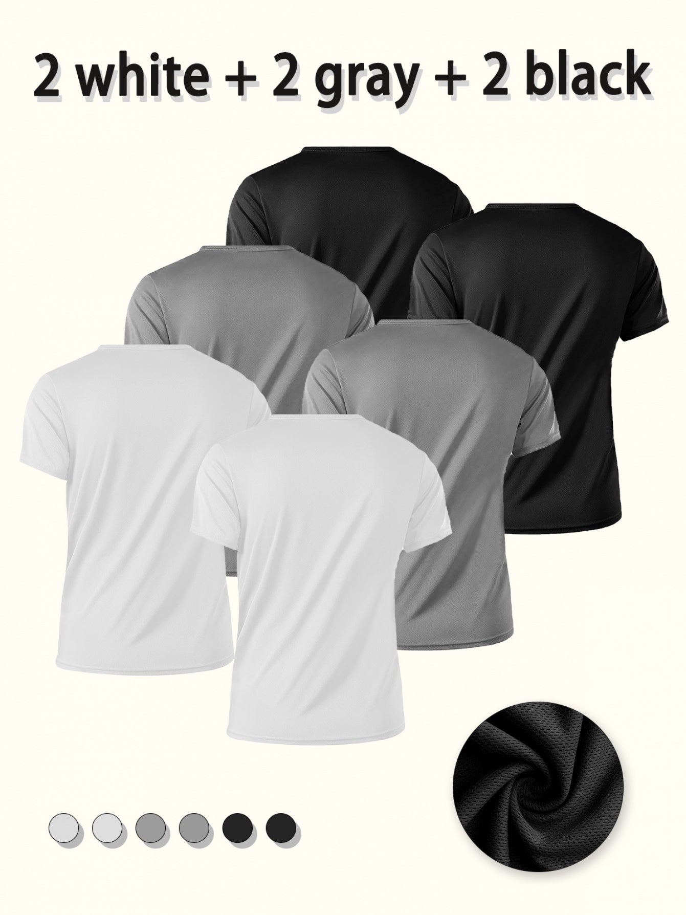 6pcs Men's Short-Sleeve T-Shirts, Sizes S-XXL- 2 Gray+ 2 White+ 2 Black. Basic Underwear, Suitable for Casual Attire, Regular Fit, Crew Neck T-Shirts, Plus Size Men's T-Shirts, Basic Tops, Thanksgiving T-Shirts for Men, Christmas Gift.