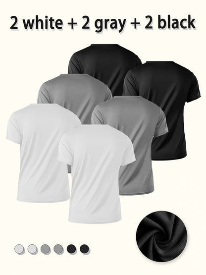 6pcs Men's Short-Sleeve T-Shirts, Sizes S-XXL- 2 Gray+ 2 White+ 2 Black. Basic Underwear, Suitable for Casual Attire, Regular Fit, Crew Neck T-Shirts, Plus Size Men's T-Shirts, Basic Tops, Thanksgiving T-Shirts for Men, Christmas Gift.