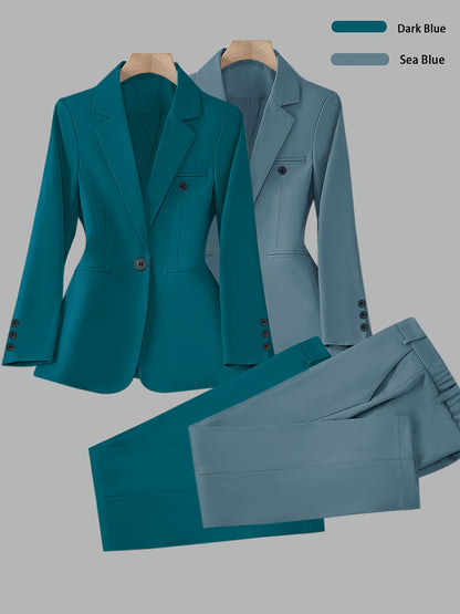 Elegant Women's Suit Set, Fashionable Business Style Solid Color Professional Blazer and Trousers 4pcs Set