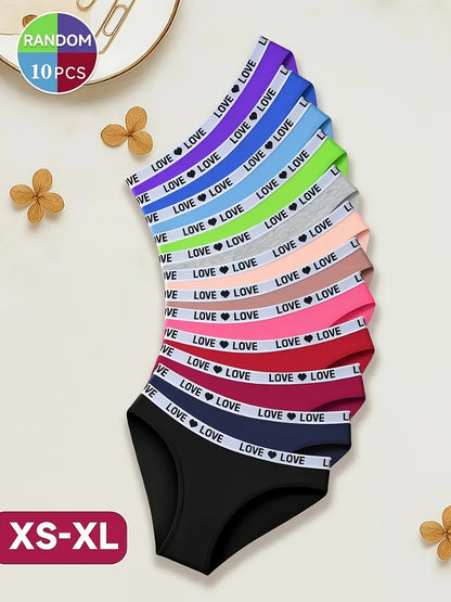 10pcs Women' Low-Rise Thongs Underwear - Non-Sheer Full Coverage Briefs Suitable for Yoga, Sports & Casual Attire, Seamless Skin-Friendly Voluminous Briefs with Subtle Lettering, Non- Full Coverage Panties