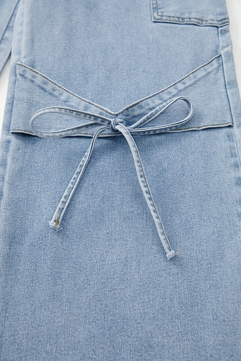 Women'S Plus Size Denim Clothing Curved Bow Side Pocket Straight Trousers
