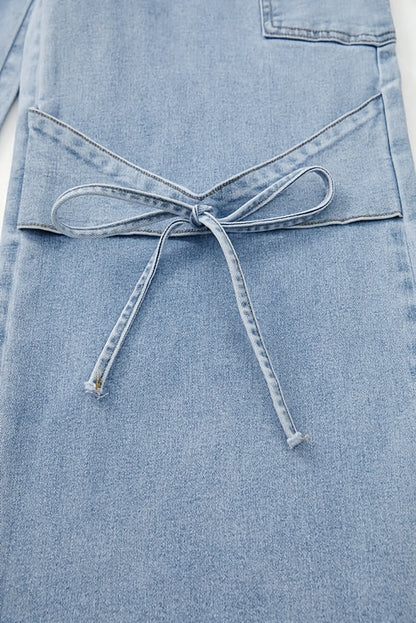 Women'S Plus Size Denim Clothing Curved Bow Side Pocket Straight Trousers