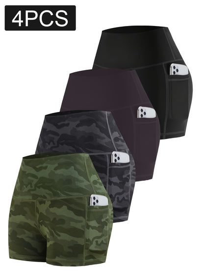 PRO-FIT 4pcs Women'S High Waisted Breathable Yoga Shorts - Postpartum Recovery & Running Yoga, Exercise Shorts 78057