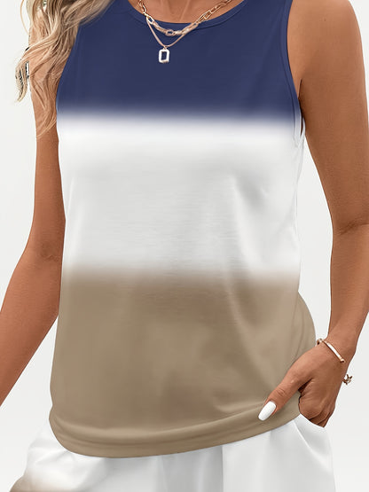 Women'S Vest And Shorts Set with Pockets, Gradient Print Design for Casual Wear