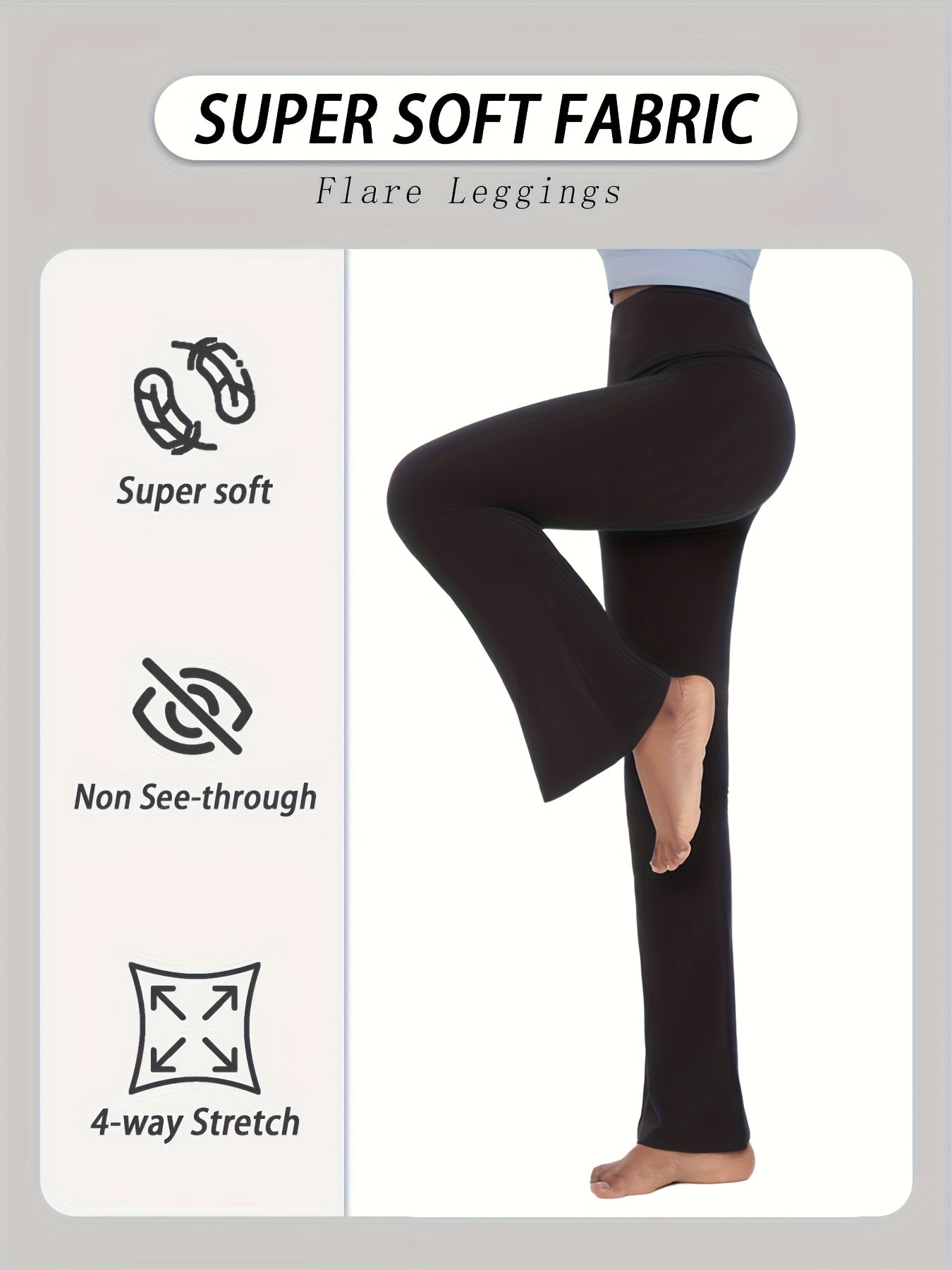 5-Pack Women's High Waisted Flare Bell Bottom Yoga Pants - Tummy Full-Length Leggings (Suitable for Yoga, Gym, Dance) | Soft Bootleg Wide- Pants with Tummy, 2 Colors, Year-Round Wear