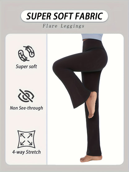 5-Pack Women's High Waisted Flare Bell Bottom Yoga Pants - Tummy Full-Length Leggings (Suitable for Yoga, Gym, Dance) | Soft Bootleg Wide- Pants with Tummy, 2 Colors, Year-Round Wear