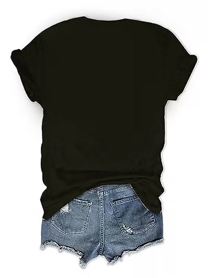 Women's America "Land of the Free" Bow & Flag Print T-Shirt - 4th of July Outfit, Casual Crew Neck Top with Map Design Suitable for Spring Summer, Gift (Local Shipping)