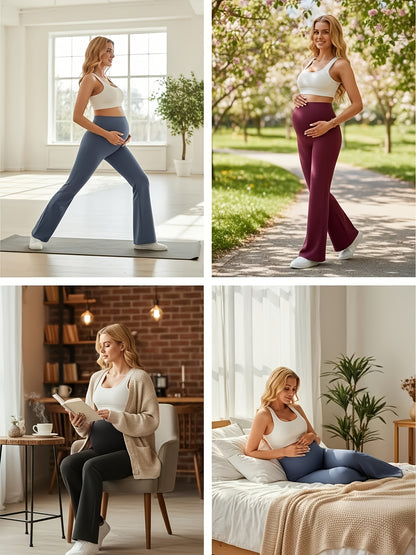 4pcs High-Waisted Maternity Yoga Pants with Belly Band Support - Soft Stretchy Pregnancy Workout Leggings, Suitable for Fitness, Running, Belly-Bottom Design for Prenatal Exercise & Casual Attire, Machine Washable
