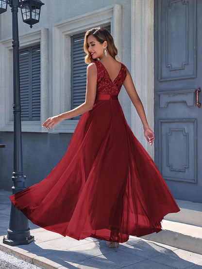 Women'S Dress Embroidery Design V-Neck Sleeveless Long Dress Wedding Dresses for Women for Engagement Wedding Evening Party Dancing Performance Date Daily Valentine'S Day New Year Various Occasions Mesh Long Dress