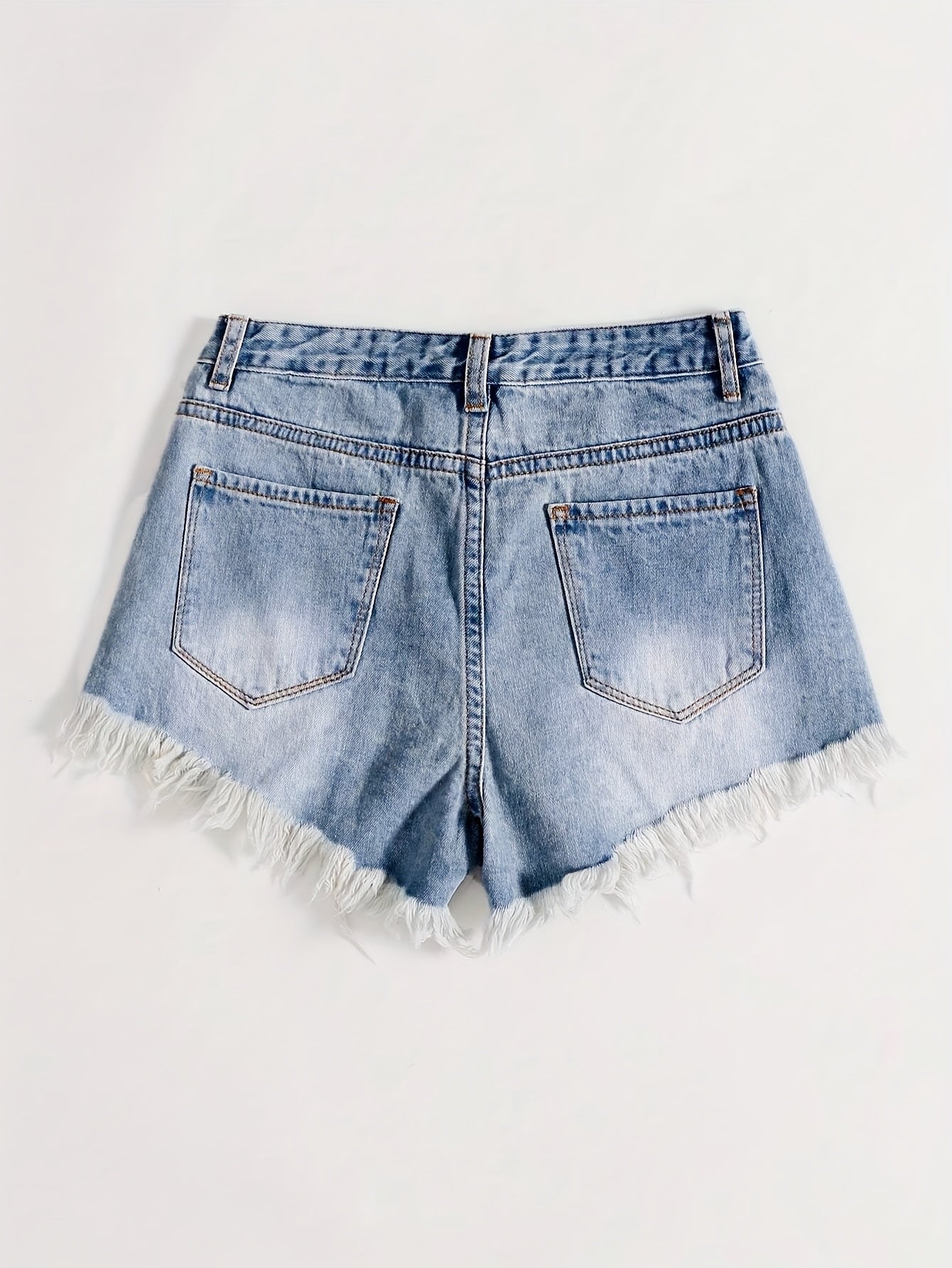 Women's Stylish Blue Denim Shorts with Ripped Detail And Frayed Hem - Mid-Thigh Streetwear for Spring/Summer, Machine Washable, Medium Stretch Fabric, Spring Fashion | Trendy Summer Apparel | Raw Edge Styling, Jean Shorts
