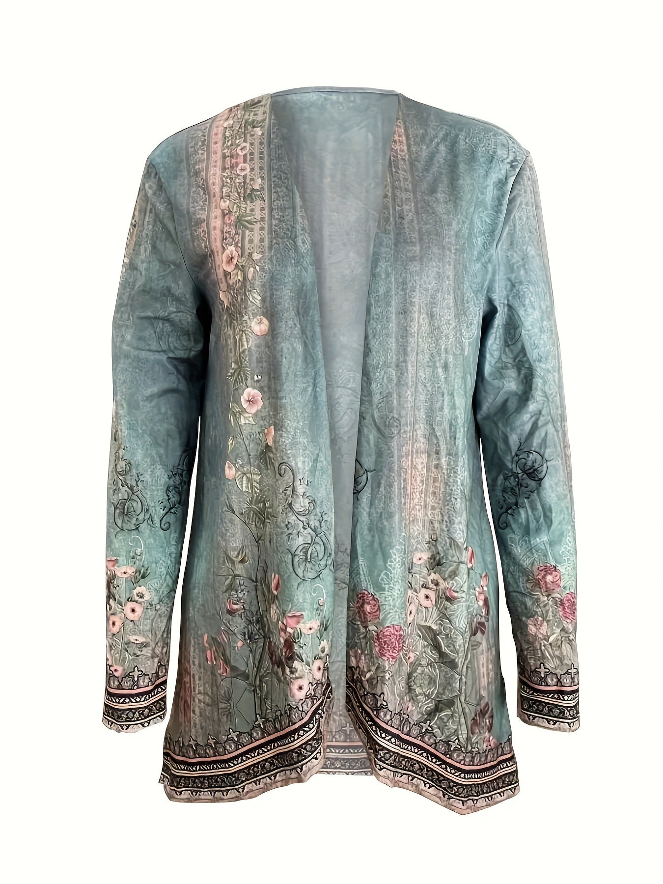 Spring And Autumn New Women Tops Floral Print Cardigan Casual Long-sleeved Thin Coat
