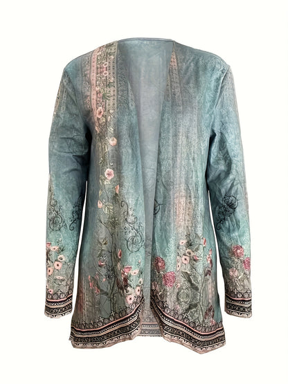 Spring And Autumn New Women Tops Floral Print Cardigan Casual Long-sleeved Thin Coat